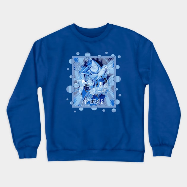 Dove With Celtic Peace Text In Blue Tones Crewneck Sweatshirt by taiche
